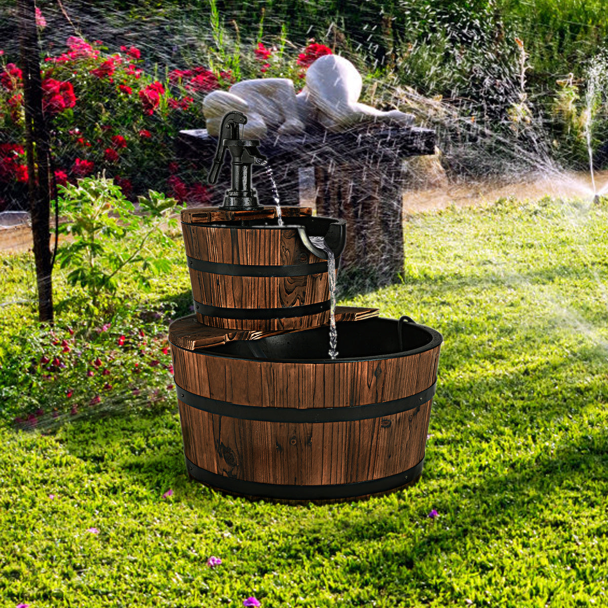 Coast Fontaine en bois avec pompe à eau - Ø 44,5cm