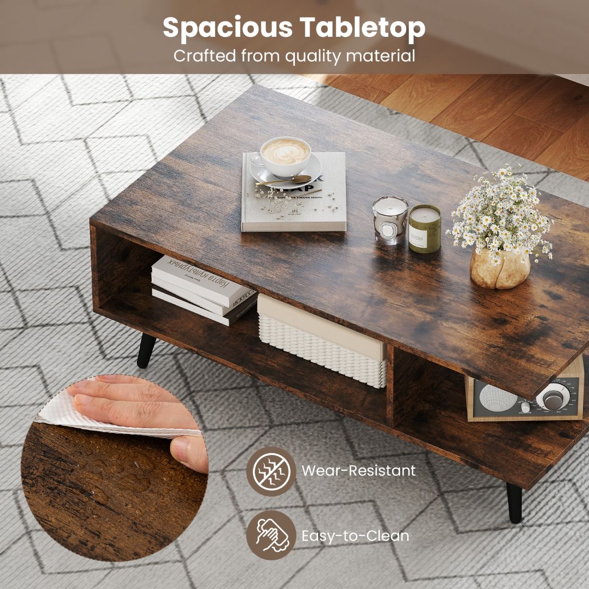 table basse coast 2 étages - brun rustique - 80 x 45 x 30 cm - étagère ouverte & pieds en métal