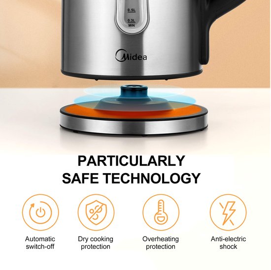 Bouilloire Midea MK-17S30B2-E5 - 6 températures de cuisson - 1,7 L - acier inoxydable