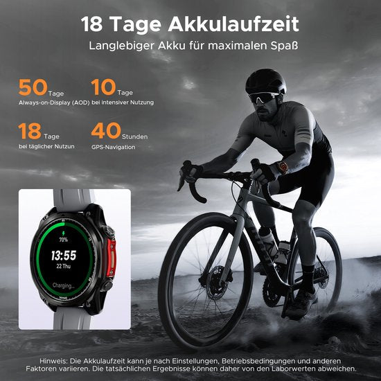 DOOGEE Anywise W1 Pro - Montre connectée de type militaire - Commande vocale par IA - 5 ATM - GPS double bande - Cartes hors ligne - 170 modes sportifs - Écran AMOLED de 1,43 pouce - Tracker d'activité - Appels entrants et sortants - Autonomie de 18 jours