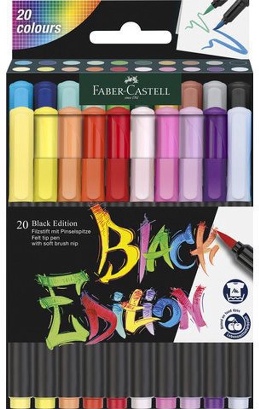 Stylos pinceaux Faber-Castell - Édition noire - 20 couleurs dans un étui en carton - FC-116452