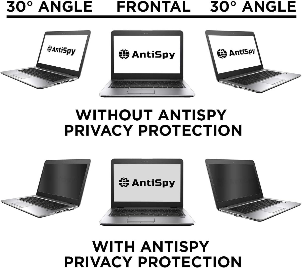 AntiSpy 11.6" Laptop Privacy Film - Grey, Robust and Reusable, Quick Attachment, Full Ink View Protection