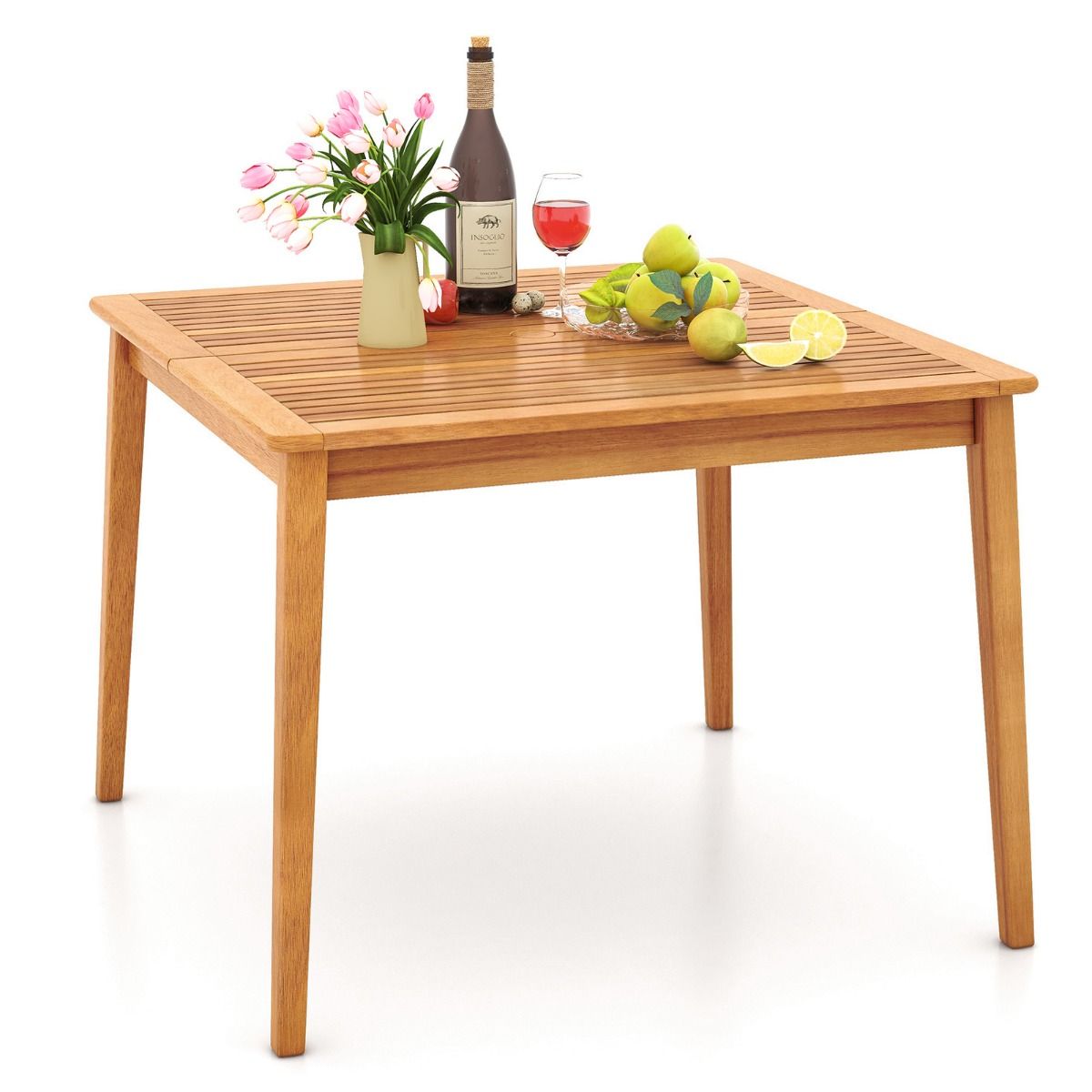 Table de jardin Coast en bois d'acacia - carrée - avec trou pour parasol - couleur naturelle - 100 x 100 cm