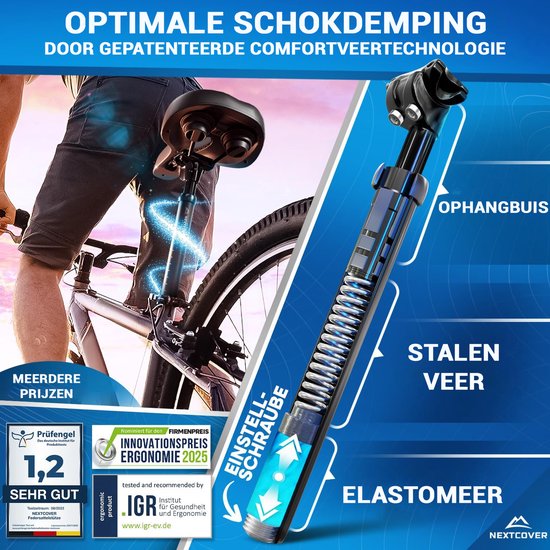 NEXTCOVER® Suspension Seatpost - The original - Tige de selle 30.9mm de diamètre et technologie [Comfort-Spring] - Tige de selle avec suspension Noir
