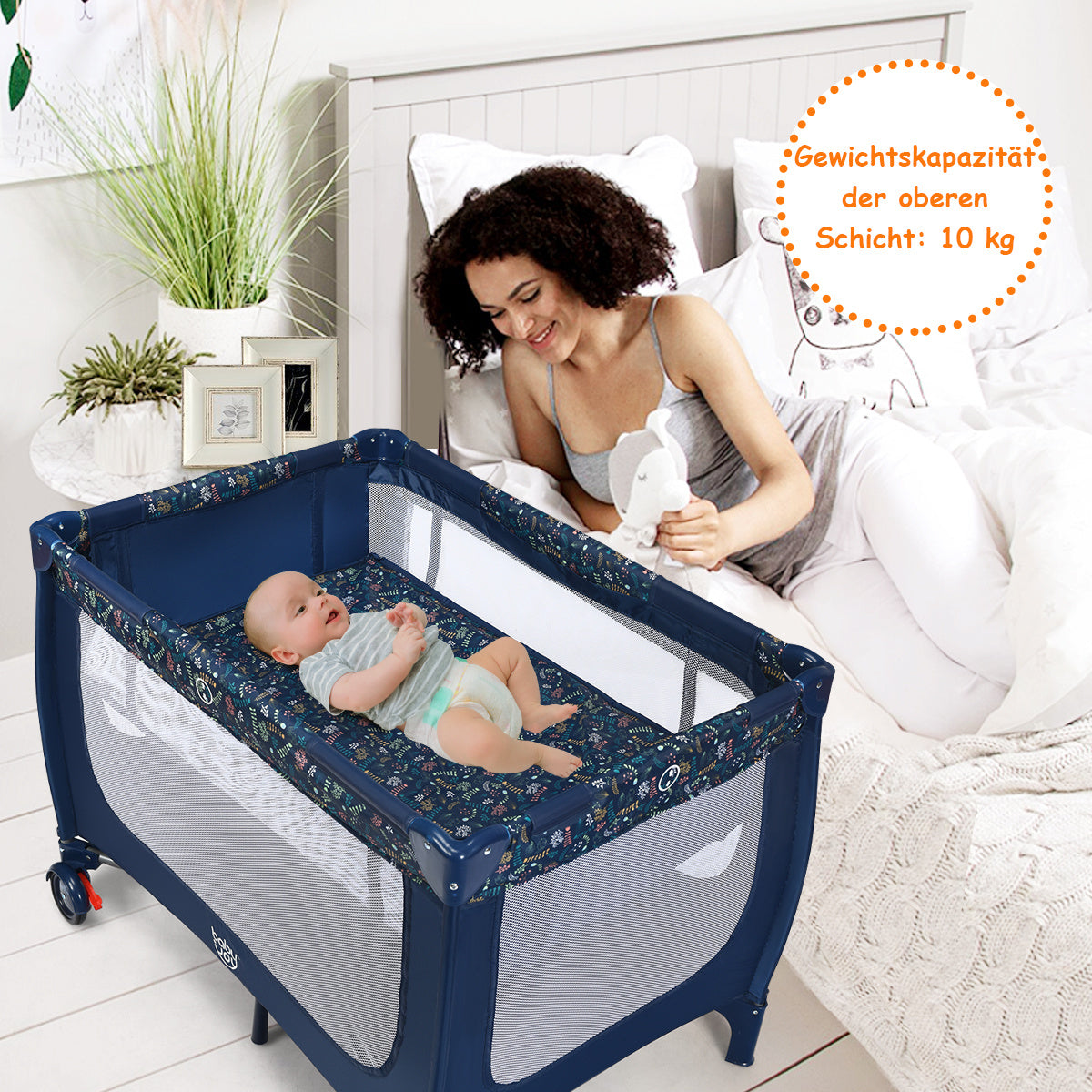 Coast 2 en 1 lit de voyage et parc pliant 125 x 65 x 76 cm bleu