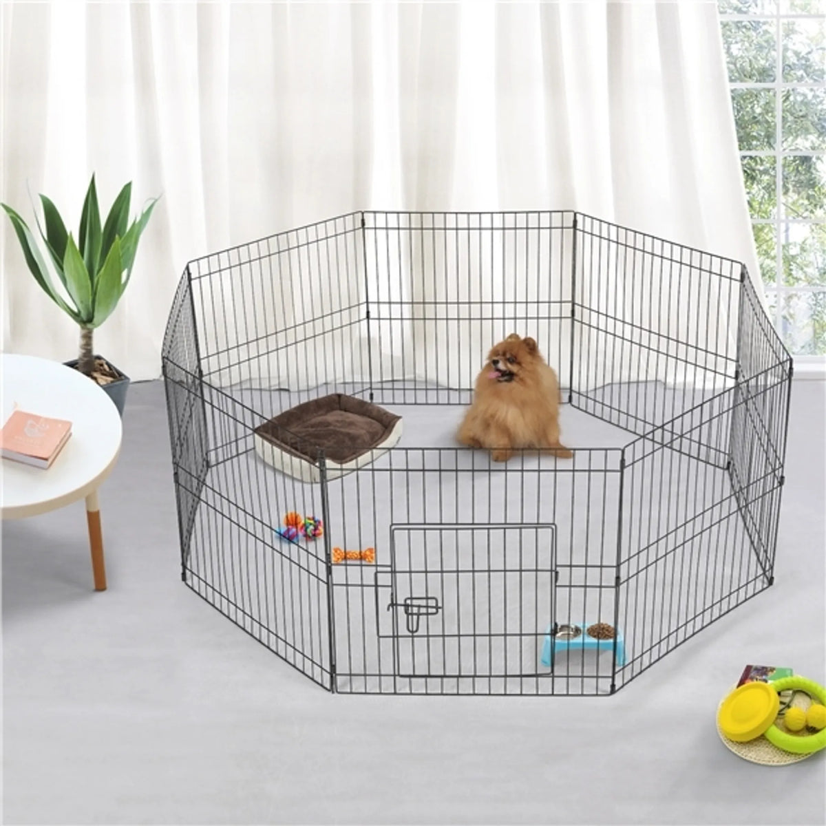 Yaheetech Parc pour chiots - 61 x 61 cm par panneau - équipé de 8 panneaux et d'une serrure de sécurité, de bords arrondis et de piquets de sol - pour chiots et lapins - métal noir