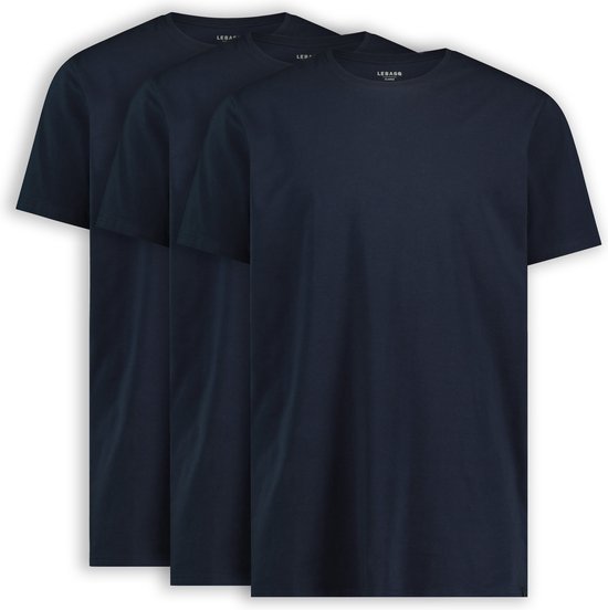 LEBASQ - T-shirt Miles' pour homme - 3 packs - avec col rond - Extra long - Convient comme maillot de corps - Bleu - XXL - Coton