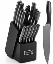 Set de couteaux de cuisine Erikssøn avec bloc de cuisine - 16 pièces - résistant aux rayures - couteaux de cuisine - couteau de chef - couteau à viande - noir