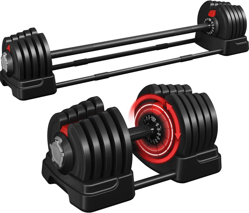 Ensemble d'haltères réglables 2-en-1 Yaheetech, 2 à 40 kg - Haltères courts et haltères longs - Noir