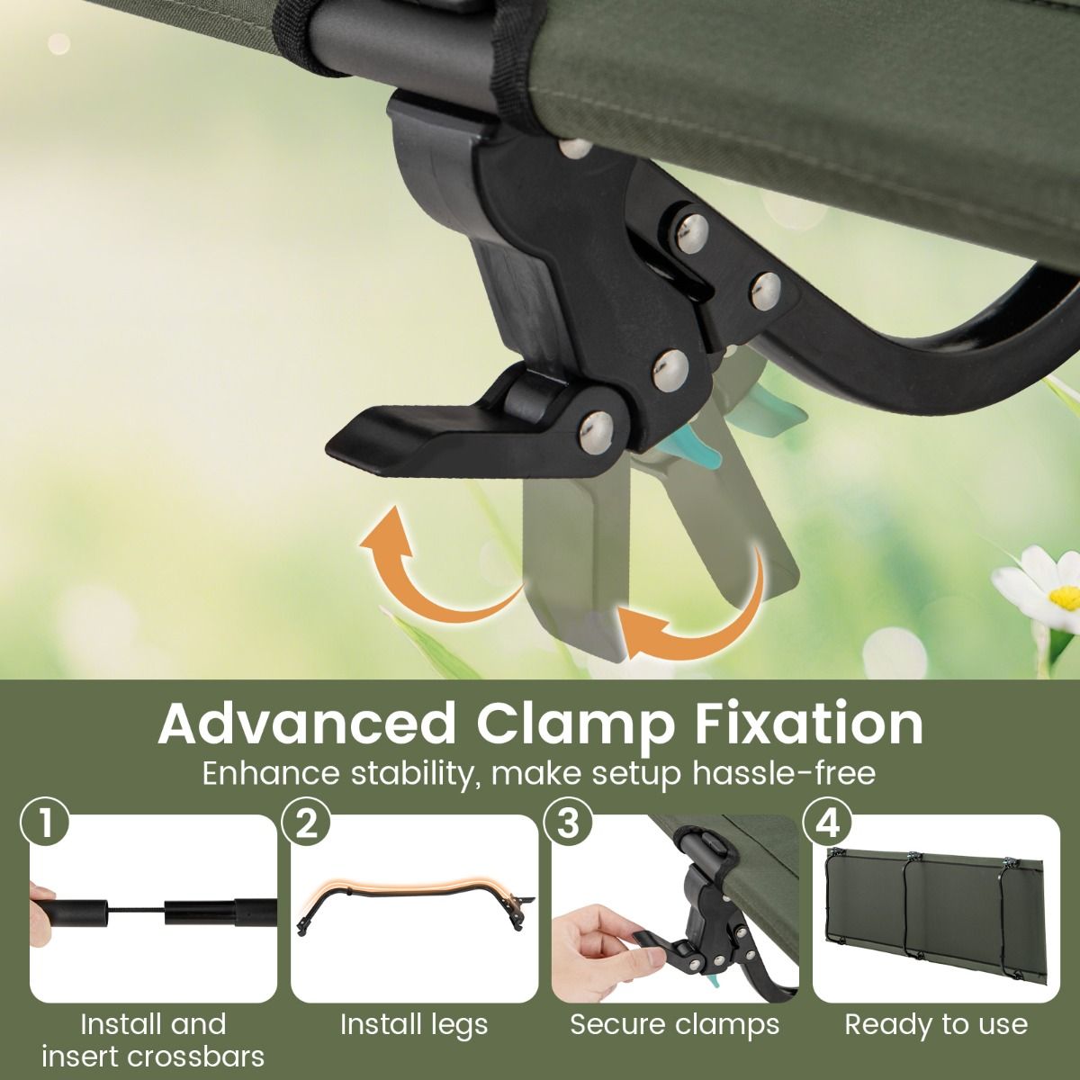 Lit de camping pliable Coast - ultra-léger - avec poche latérale et compartiment pour oreiller - vert
