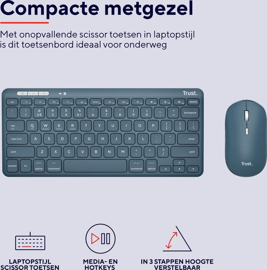 Trust Lyra - Clavier et souris sans fil - Multi-connect - Qwerty US - Bleu