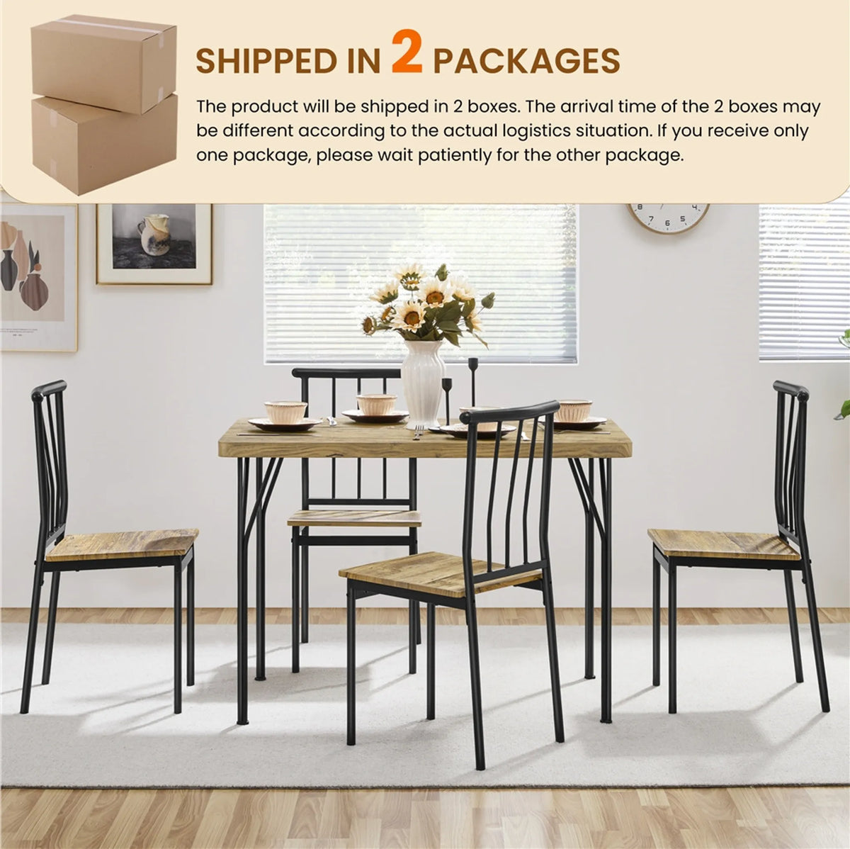 Ensemble de salle à manger Yaheetech 5 pièces pour 4 personnes - Table avec 4 chaises - 110 x 70 x 76,5 cm - Marron