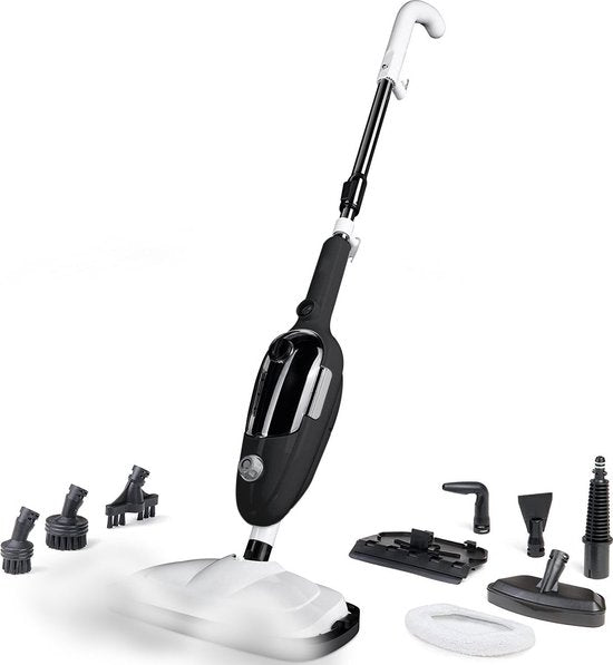 Nettoyeur vapeur 2 en 1 - Nettoyeur vapeur à main - Nettoyeur de taches - Avec 8 accessoires et 2 chiffons en microfibre - Nettoyage de canapés, sols, salles de bain et tapis - Noir