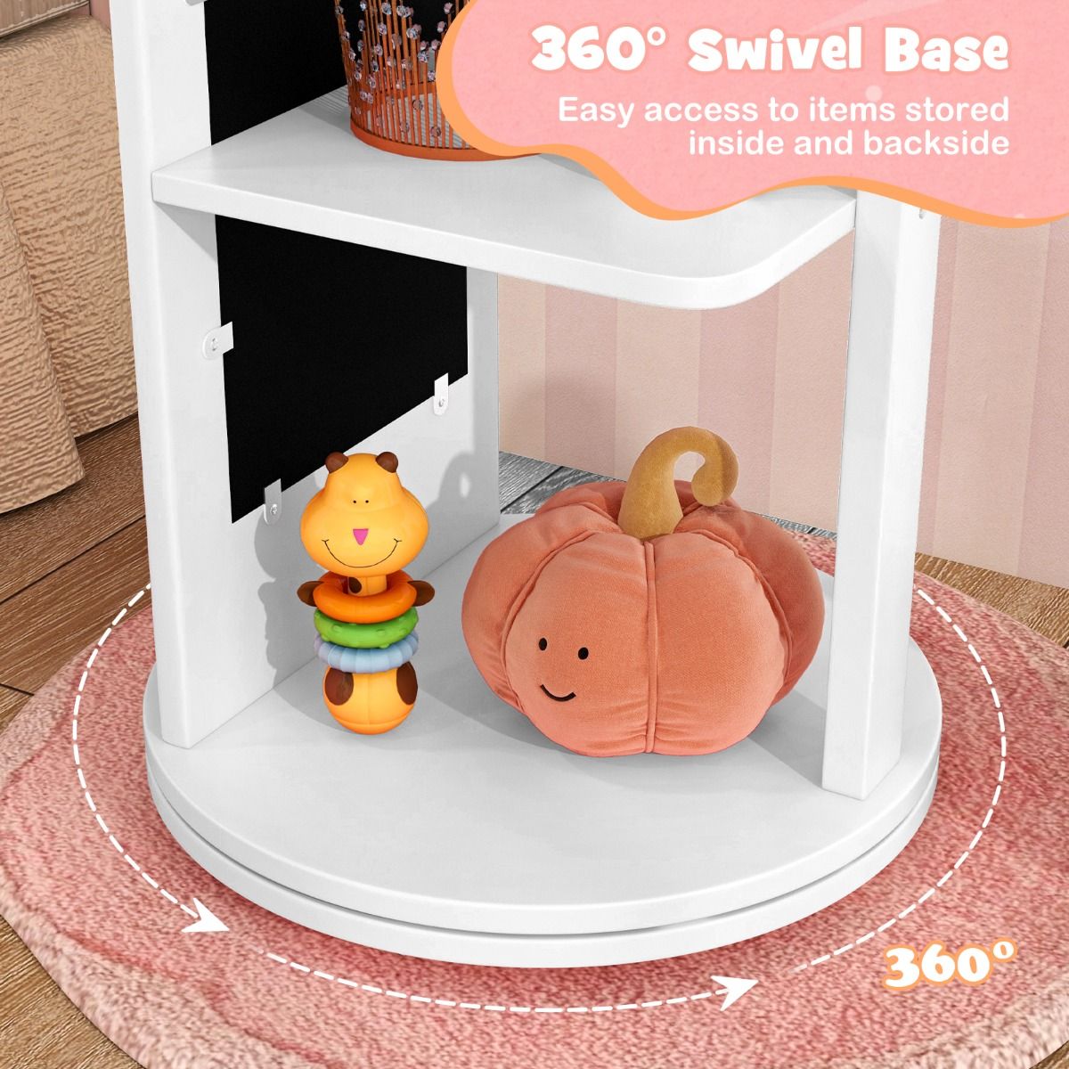 Coast : armoire à bijoux pour enfants - miroir sur pied - pied pivotant - cintre et étagères - rose/blanc