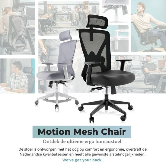 Backerz® Ergonomic Office Chair for Adults Fully Adjustable - NEN-EN1335 certified up to 150kg - Office Chair - Game Chair - Motion Mesh, Black