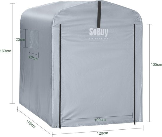 SoBuy Bâche résistante aux intempéries pour garage à vélo/remise à outils, protection contre les UV, protection contre la pluie, bâche extérieure pour jardin, patio, argent, 120 x 176 x 163 cm, SDA11-SIL