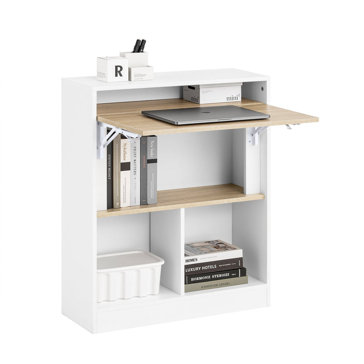 Bureau pliant peu encombrant avec étagères de rangement - SoBuy FWT104-WN - blanc - 70 x 57 x 85 cm