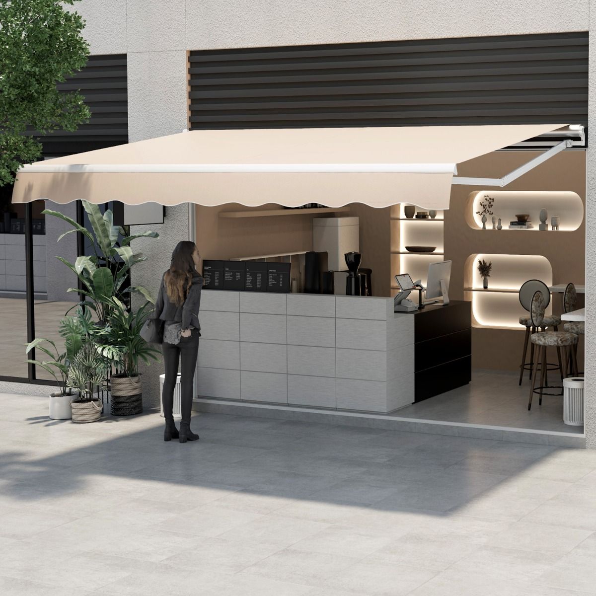 Store de terrasse extensible Coast - manivelle manuelle - structure en aluminium - beige 4 x 2,5 m