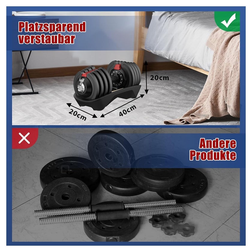 DH FitLife Poignée réglable 12 en 1 - 1,5-18 kg - Noir - Fonte - Design compact