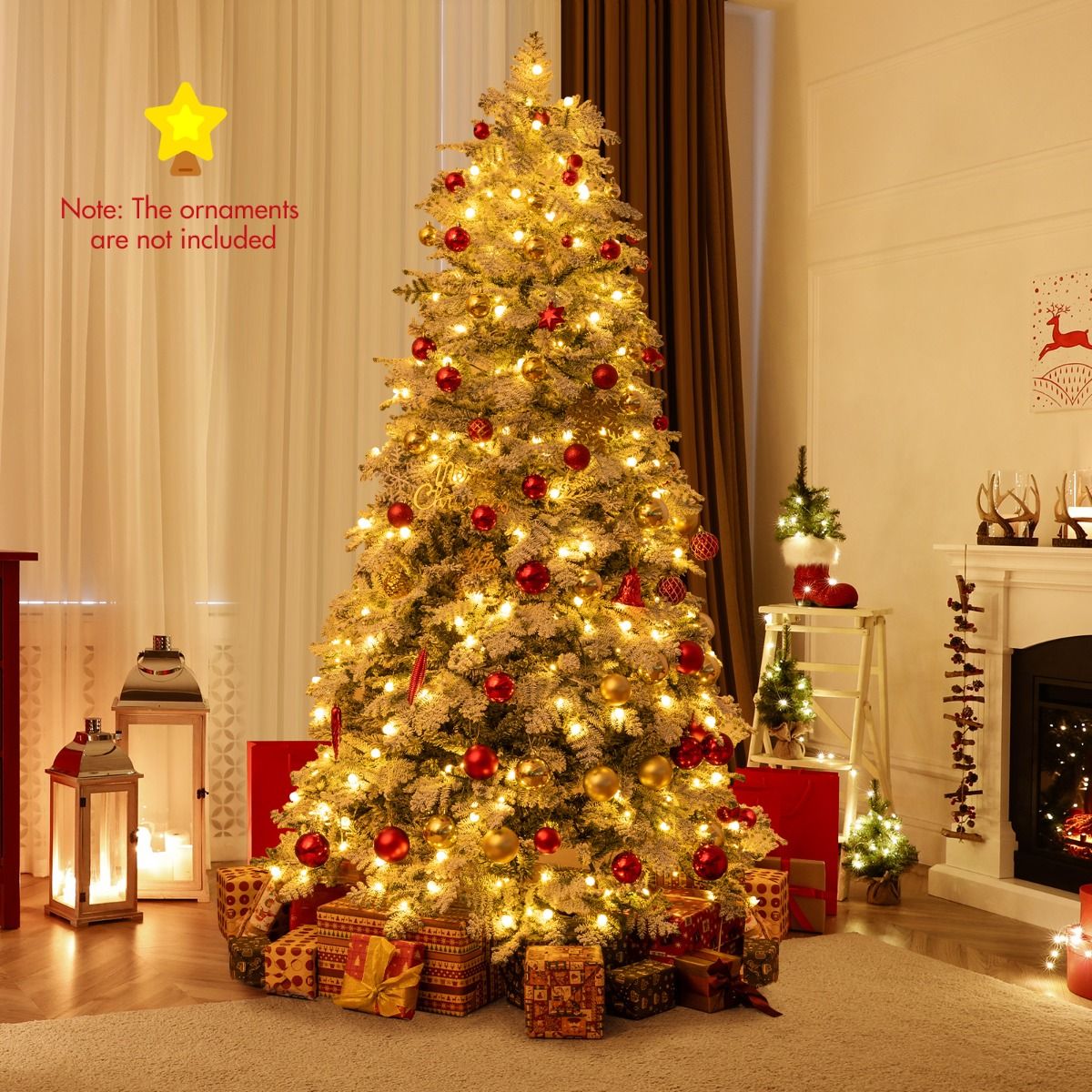 Sapin de Noël artificiel Coast - enneigé - avec éclairage LED - 210 cm - vert et blanc