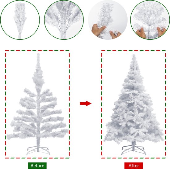 Sapin de Noël Casaria PVC - Base métal - 180 cm Blanc
