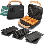 Lebenlang Sandwich maker 3-in-1 - 23.9 × 23 × 12.2 cm - 750 W - Noir - Sandwich - Gaufre - Grill