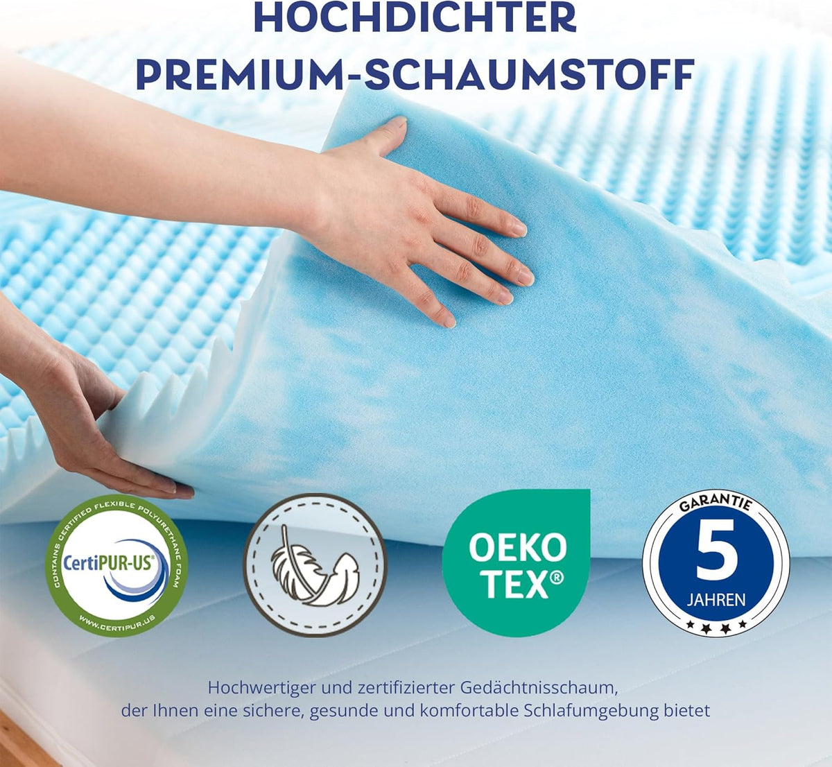 EGO HOME Surmatelas 180 x 200 cm - 5 cm d'épaisseur - Surmatelas en mousse à 7 zones - Certifié CertiPUR-EU