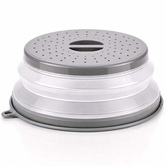 Couvercle pour micro-ondes Savoré Kitchen 27 cm - Pliable - Avec orifices de ventilation - Sans BPA - Transparent et gris