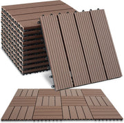 tectake® WPC wood tiles - Dalles aspect bois - Résistant aux intempéries - Sol extérieur - Dalles de sol - Sol de balcon - Dalles de terrasse avec système click - Drain - Lot de 11 - Marron
