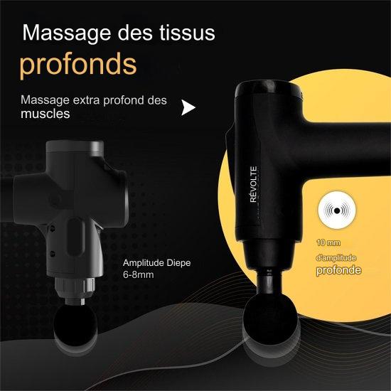 Pistolet de massage – Revolt – 30 vitesses – 6 embouts – Batterie 2500 mAh – Soulagement musculaire – Noir