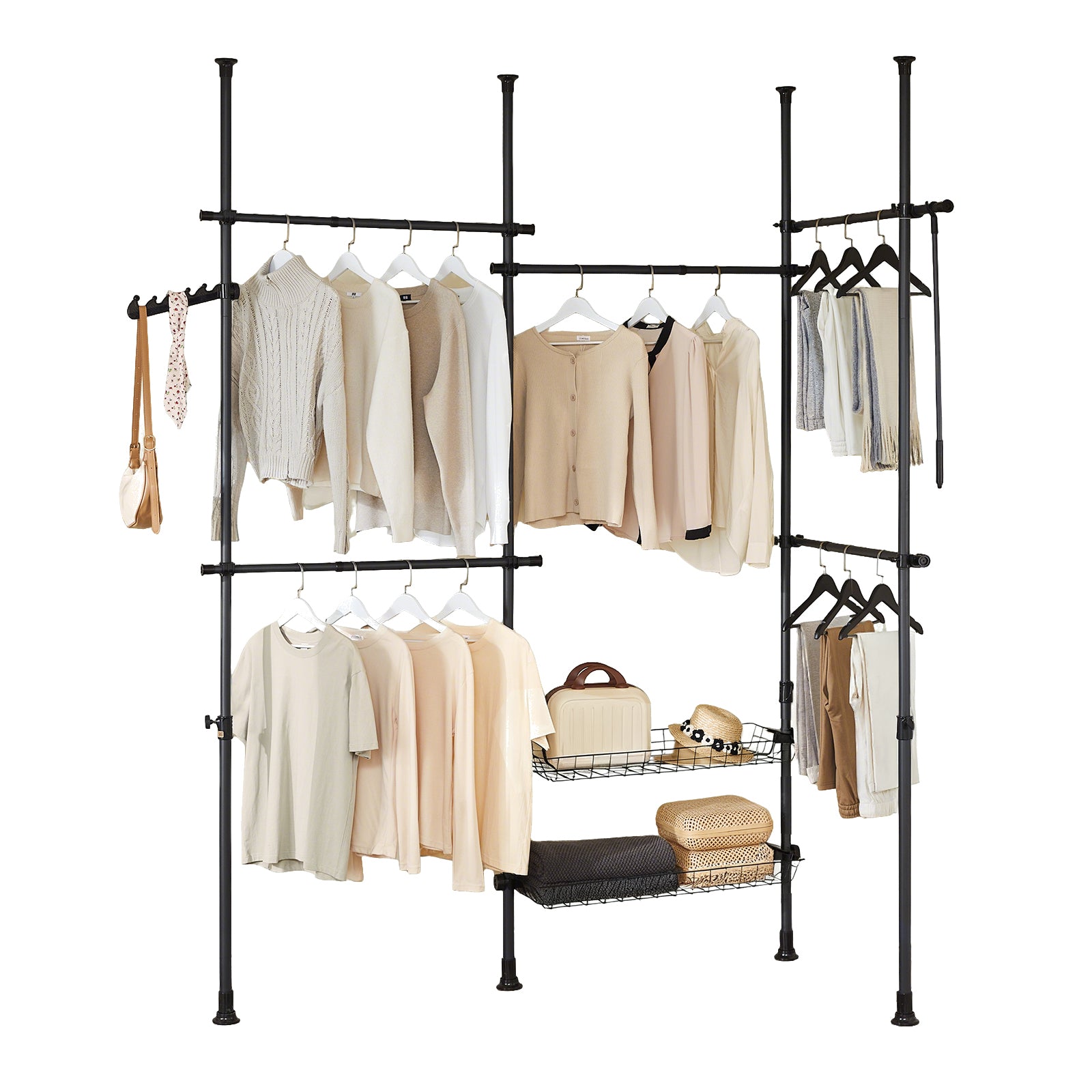 SoBuy Porte-vêtements télescopique KLS04-II-SCH - 209-311 × 200-295 cm - Noir - Penderie ouverte réglable avec barres et étagères