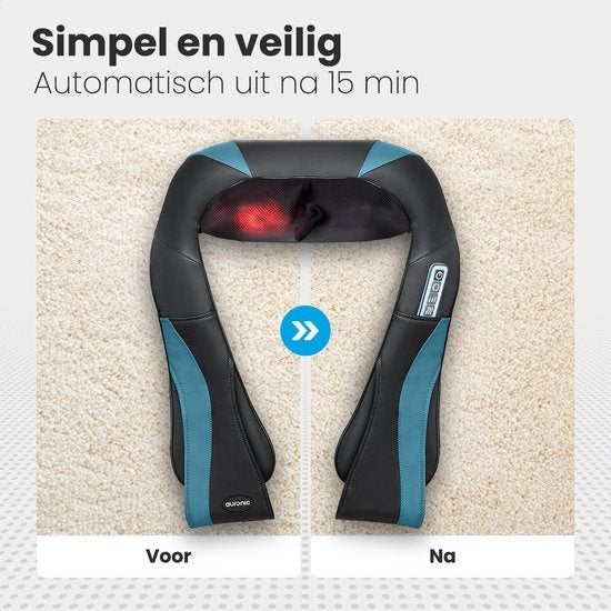 Coussin de massage shiatsu Auronic - Appareil de massage électrique pour la nuque - Appareils de massage - Appareil de massage pour la nuque et les épaules - Infrarouge - Noir/Bleu