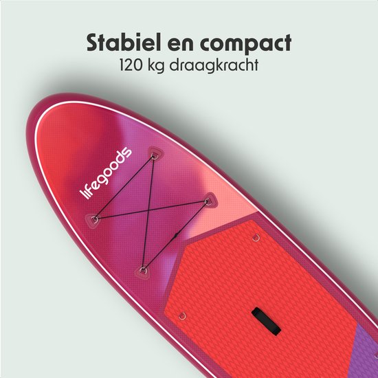 LifeGoods SUP Board All-round Compact - avec siège - capacité de charge de 100 KG - 300 x 76 cm - gonflable - ensemble complet de SUP - rouge/lilas
