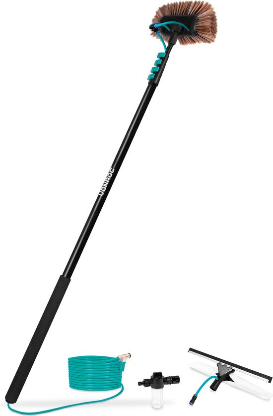 Brosse à laver téléscopique - VONROC - 6,5 m – Avec Tête de Brosse – Nettoyeur de Vitres et Surfaces - Noir