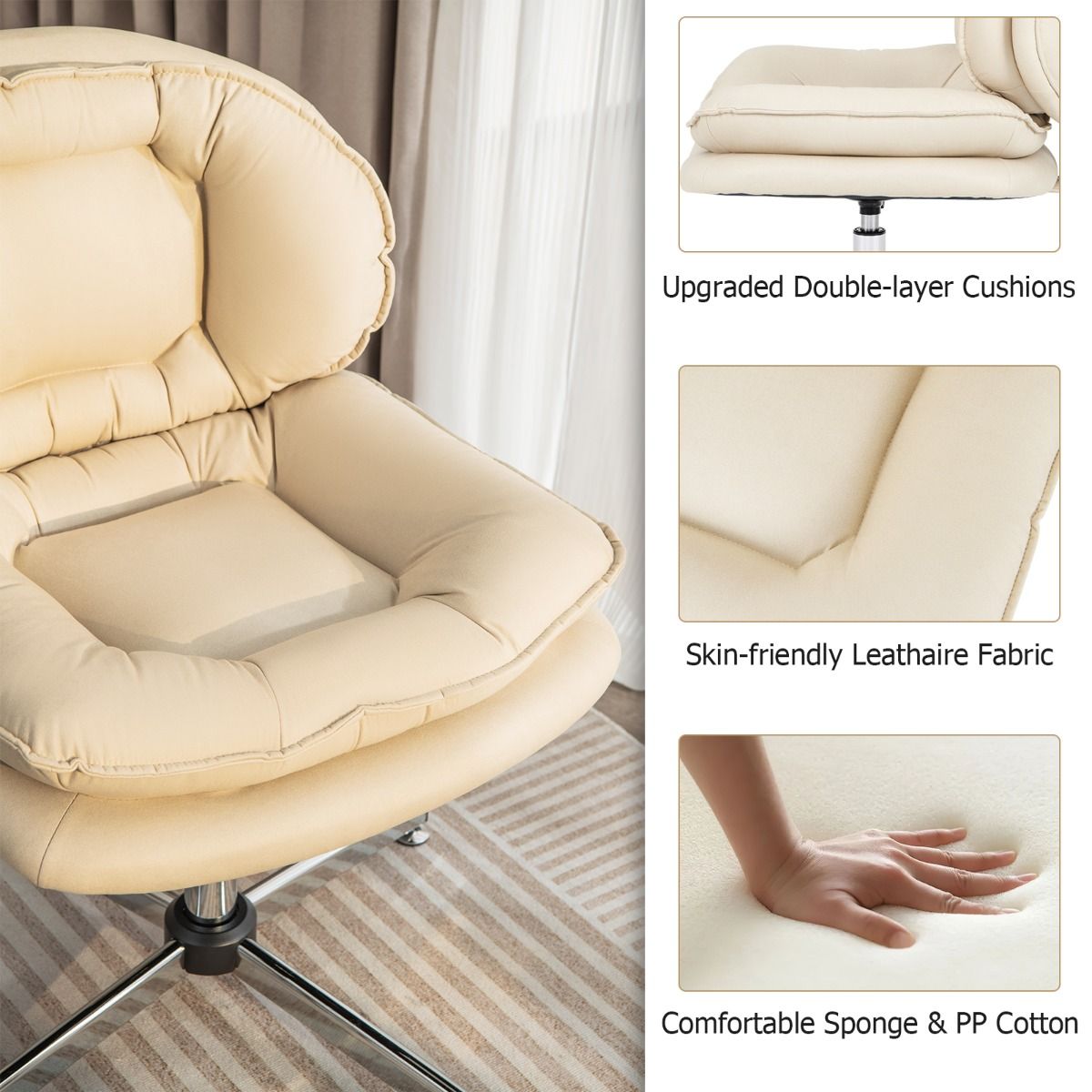Chaise de bureau Coast - chaise pivotante ergonomique - dossier et assise doublement rembourrés - beige