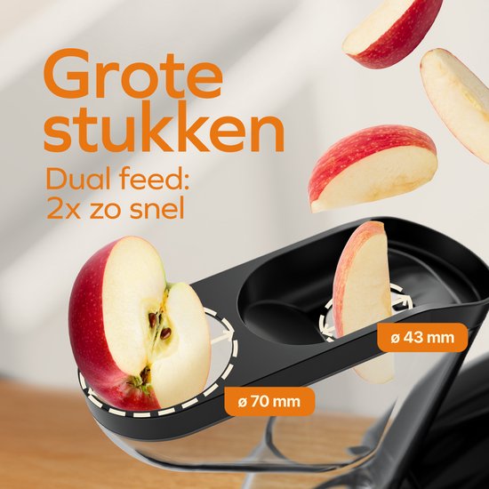 KitchenBrothers Slowjuicer XL - Presse-agrumes - Presse-légumes et fruits - Alimentation 43 mm et 70 mm - 500 ml - Noir
