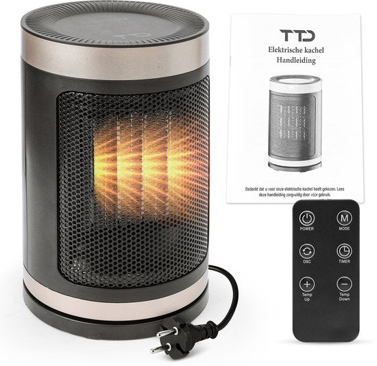 Radiateur électrique TTD 1 500 W - Élément chauffant PTC en céramique - Oscillation de 70° - 15 à 40 °C - Modèle rond