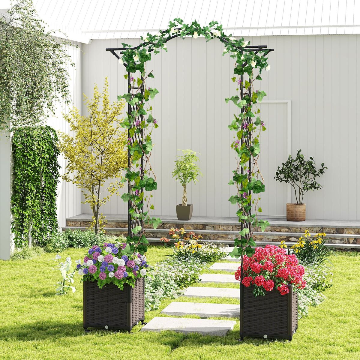 Arche de jardin Coast avec jardinières - Structure d'escalade 2-en-1 avec système d'arrosage automatique - noir