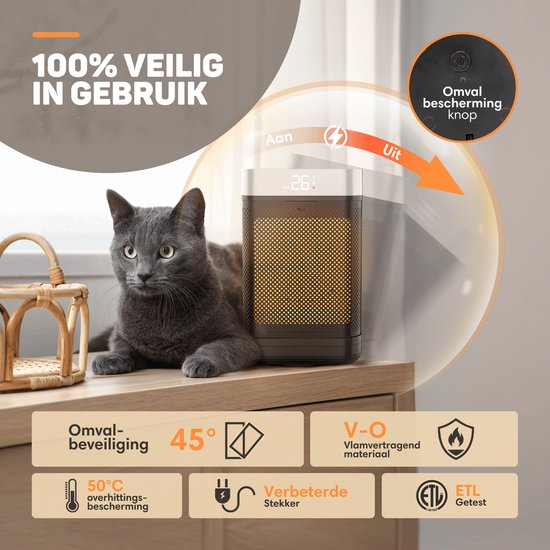 Vulpes Goods® Tech - Réchaud électrique avec télécommande - Réchaud à ventilateur - Réchaud en céramique - 4 niveaux - 1500W - Rotary, Timer & Thermostat - Chauffage - Chauffage électrique pour l'intérieur - Noir
