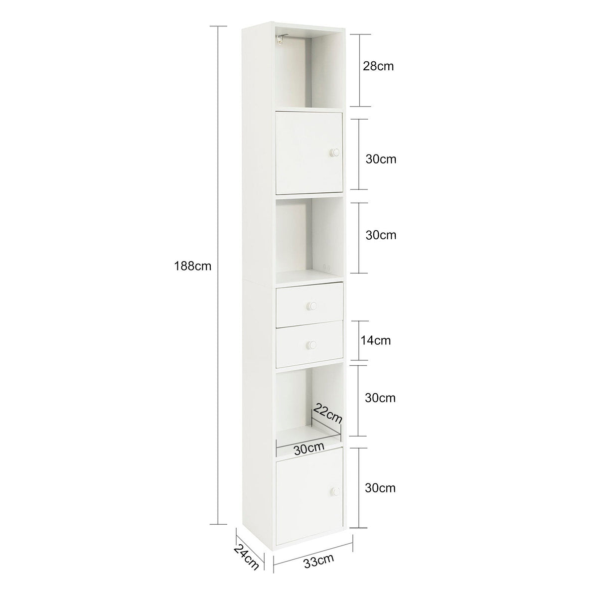 SoBuy Bibliothèque - Meuble à colonnes - Max. 40 kg - 33 x 42 x 188 cm - Blanc