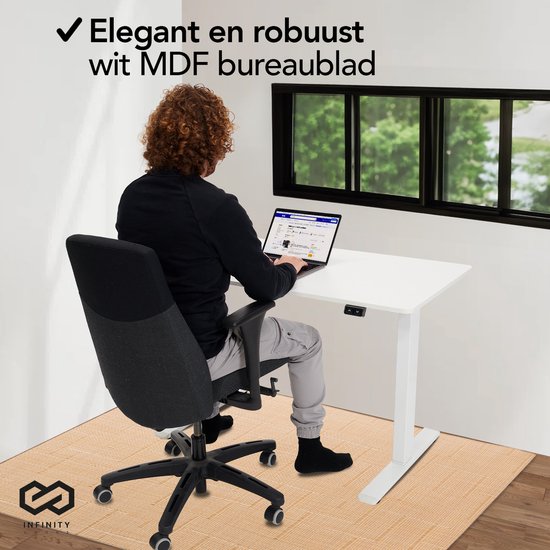 Infinity Goods Zit Sta Bureau - Elektrisch Verstelbaar In Hoogte - 140 x 60 CM - Wit