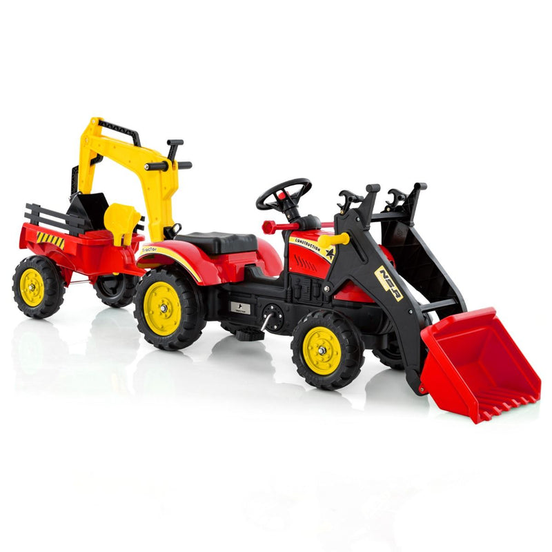 Tracteur pour enfants Coast - Pelleteuse 3-en-1 avec remorque amovible - 6 roues - rouge