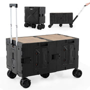 Chariot pliable 150 L - Noir - Avec plateau - 2 bacs de rangement - Poignée réglable - Porte-gobelets