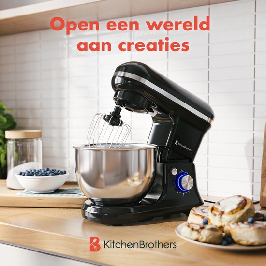 Robot de cuisine - KitchenBrothers - 5L - Mixeur de cuisine - 1200W - Noir