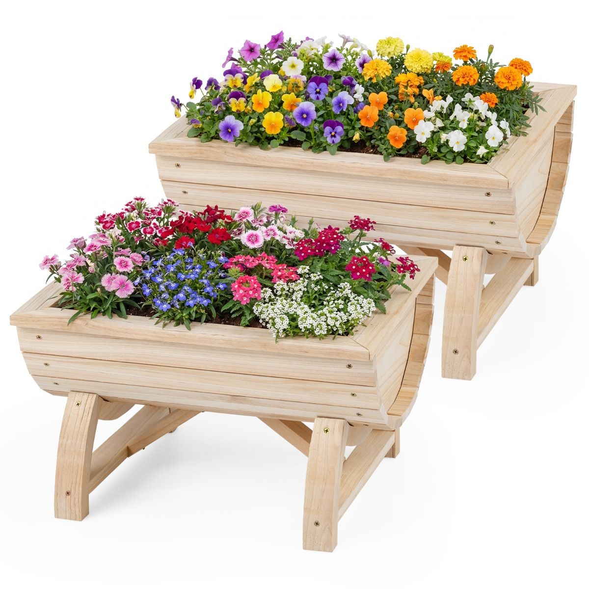 Lot de 2 jardinières surélevées Coast - Bois de pin - Avec trou de drainage - Naturel