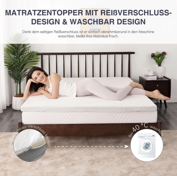 Surmatelas EGO HOME 160 x 200 cm - 5 cm d'épaisseur - Mousse à mémoire de forme - Housse amovible et lavable - Antidérapant