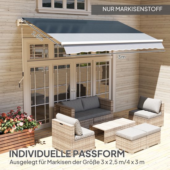 Tissu pour auvent Outsunny avec volant, hydrofuge, tissu de remplacement pour auvents de 4 x 3 m, toile d'auvent, protection solaire pour jardin, balcon, cour, gris