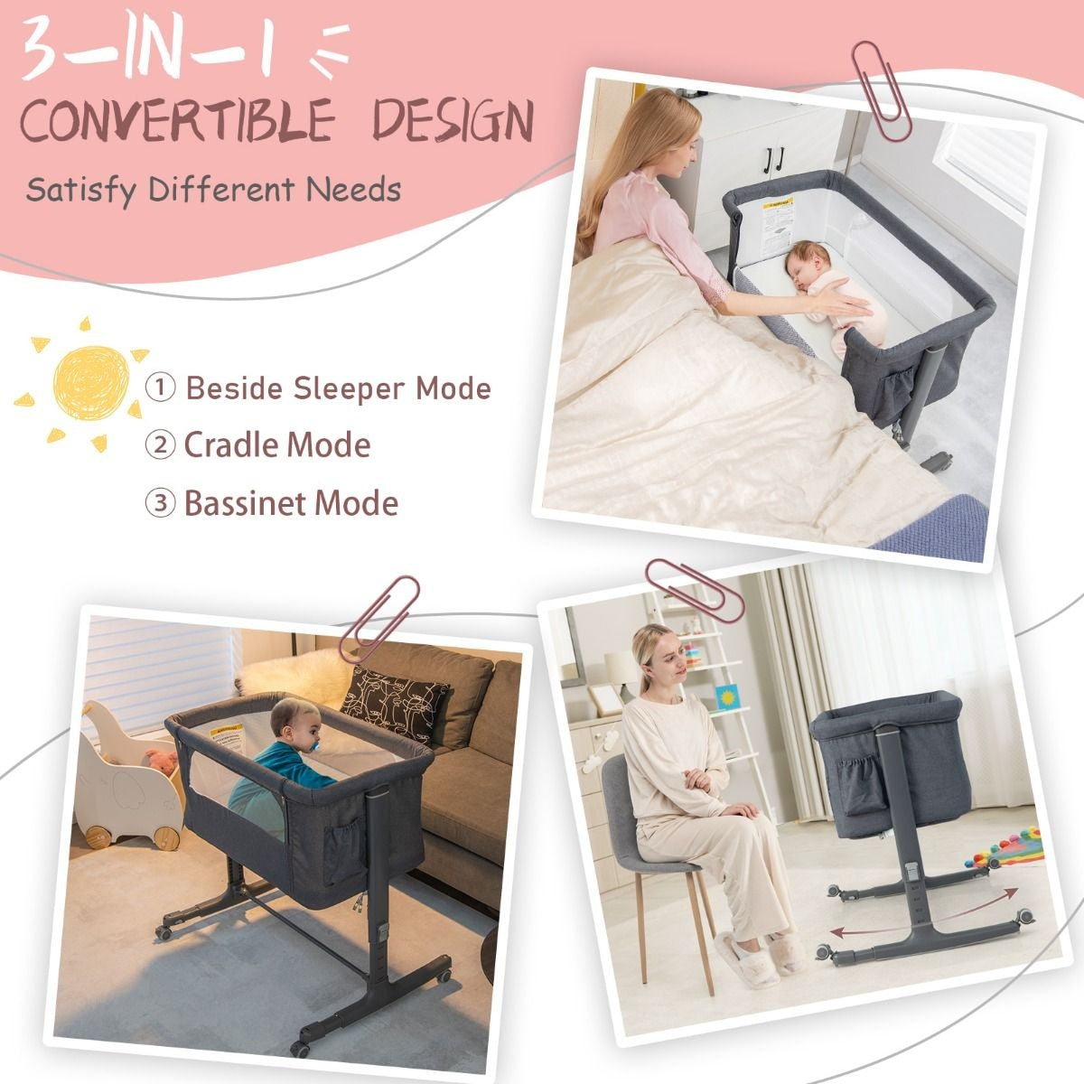Berceau pour bébé - Coast - 5 positions - Max. 9 kg - Gris