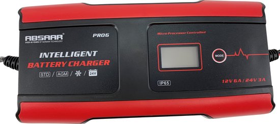 Chargeur de batterie Absaar Pro 6.0 (12/24 V - 6 A) 0-120/180 Ah Rouge/noir