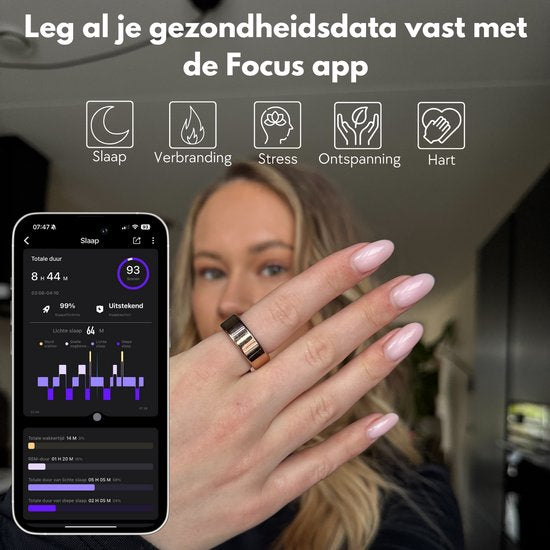 Focus® S1 Smart Ring - Noir - Taille 11 - Moniteur de fréquence cardiaque et de sommeil - Étanchéité IP68
